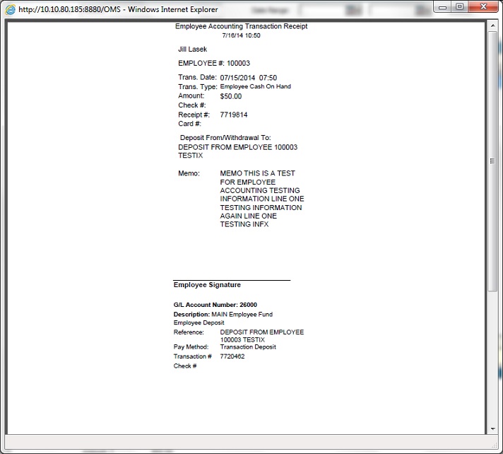 Employee Accounting > Printing Transaction Receipts